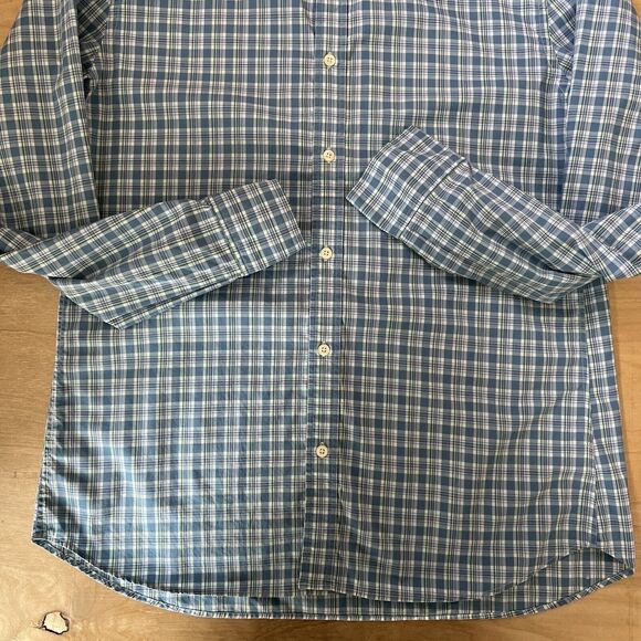 J Press Button Up Shirt XL Blue Green Collared Long Sleeve Oxford New York - Picture 3 of 6